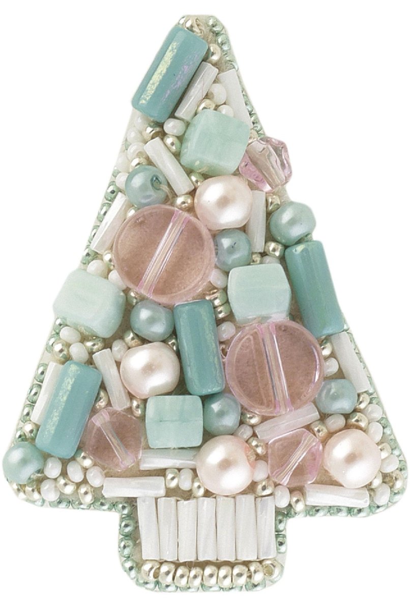 Components of the Crystal Art kit for creating a 'Blue Tree' beadwork brooch