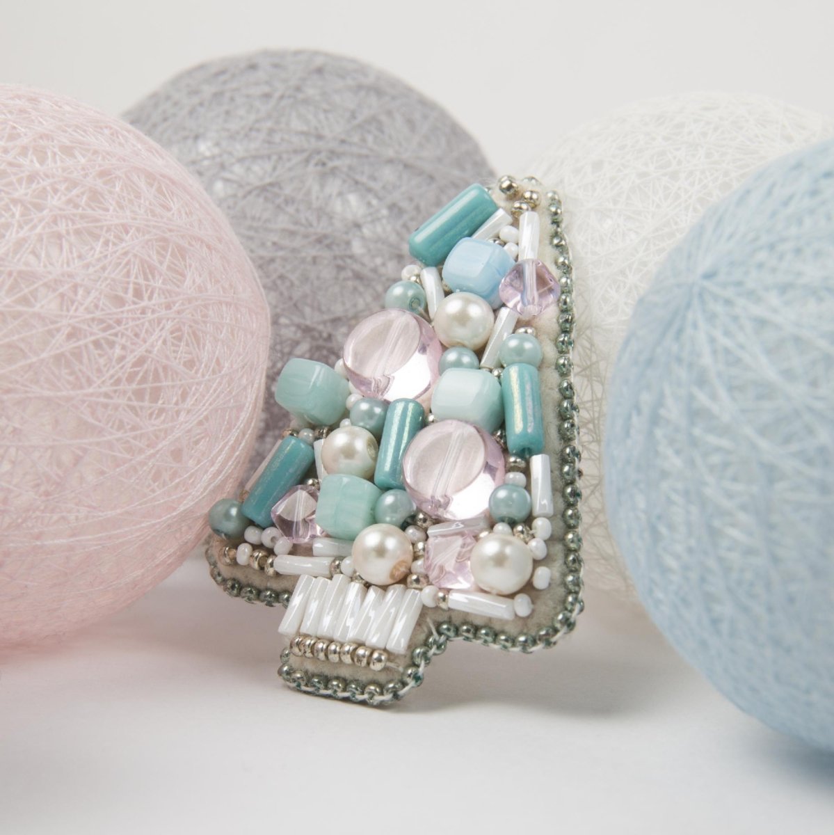 Completed 'Blue Tree' brooch made with Crystal Art beadwork kit.