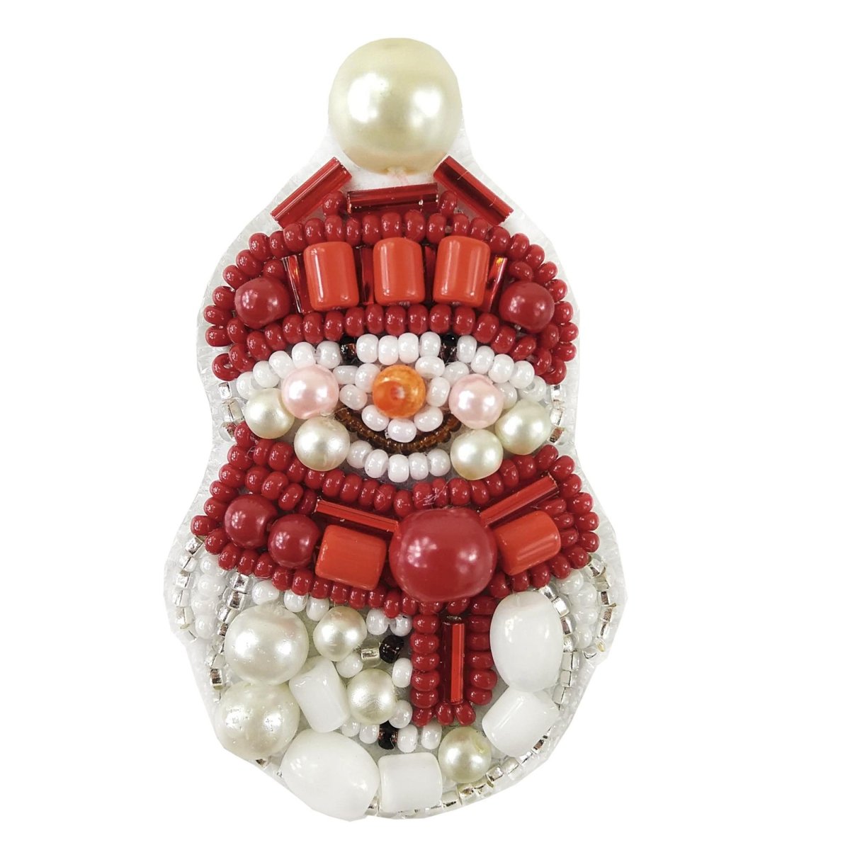 Beadwork kit for creating broоch Crystal Art Snowman