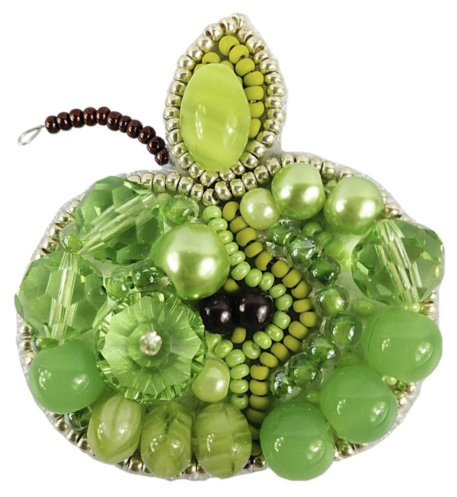 Beadwork kit for a vibrant Crystal Art Green Apple brooch