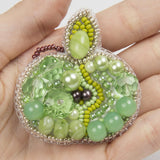 Beadwork kit for a sparkling Crystal Art Green Apple brooch