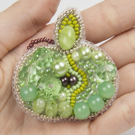 Beadwork kit for a sparkling Crystal Art Green Apple brooch