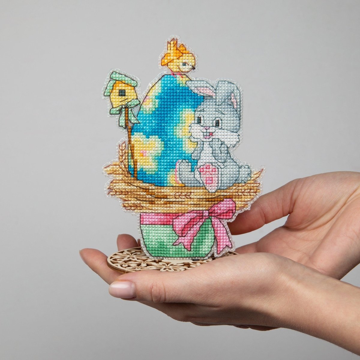 Easter Bunny cross-stitch kit featuring plastic canvas.