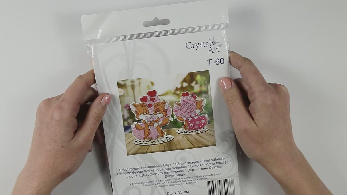 Crystal Art Foxes kit for Valentine's Day, plastic canvas.